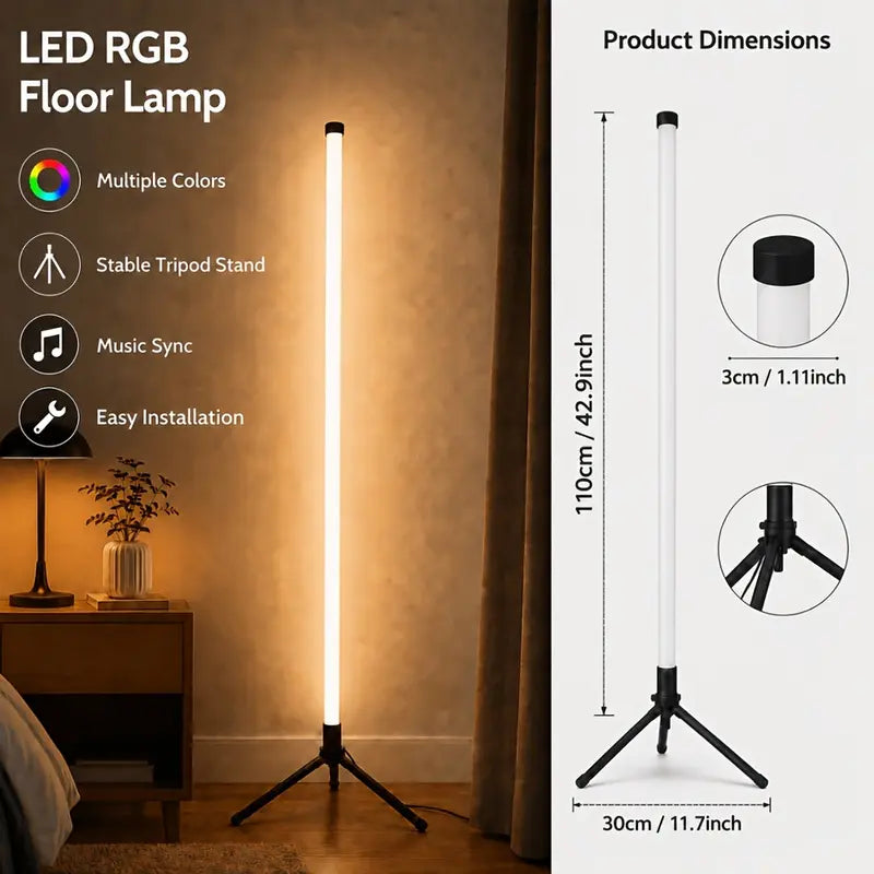 Smart LED Floor Lamp - APP & Remote Control, Music Sync, Dynamic Scene Modes, Timer, Adjustable Brightness, Usb-Powered Ambient Light, Aesthetic Home Decor for Bedroom, Man Cave Gadgets, Bedroom Items (Ages 12+, Pack of 1/2)