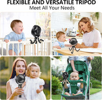 Mini Handheld Personal Portable Fan, Baby Stroller Fan, Car Seat Fan, USB or Battery Powered, with Flexible Tripod Clip on Student Bed Desk Bike Crib Treadmill Camping Traveling(Black)