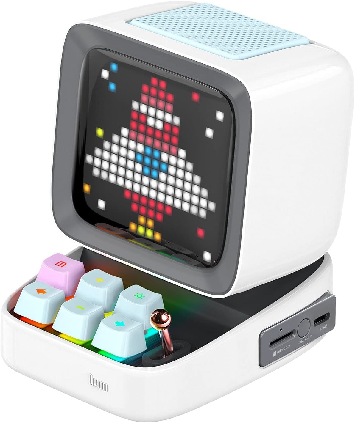 Ditoo Retro Pixel Art 15W Bluetooth Speaker,Cute Speaker with Alarm,White Noise & Mini Games,Iconic Desk Setup Speaker with 16X16 LED App Controlled Front Screen,Gifts for Anyone (White)