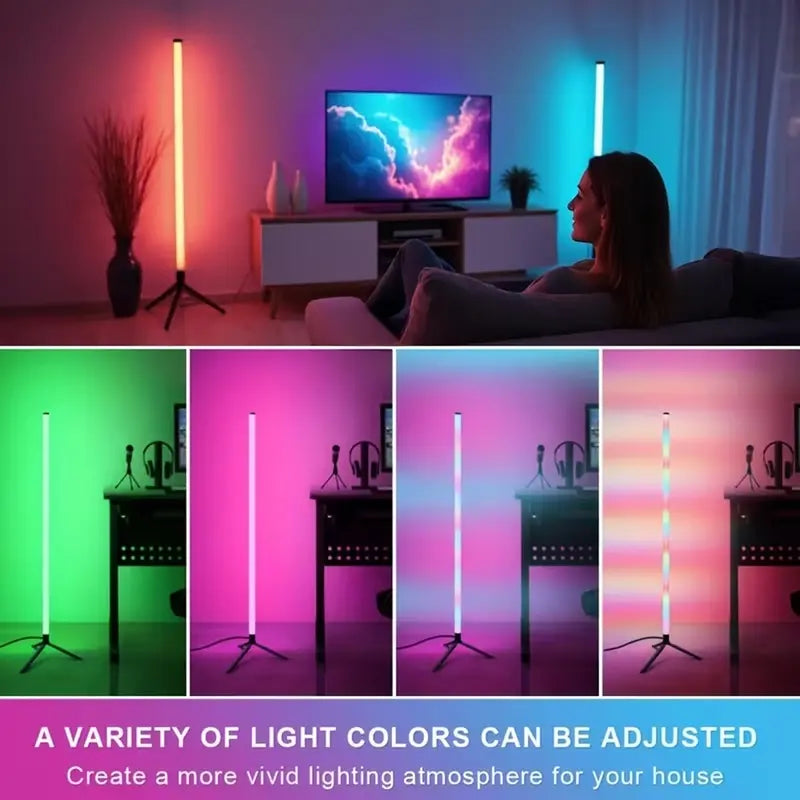 Smart LED Floor Lamp - APP & Remote Control, Music Sync, Dynamic Scene Modes, Timer, Adjustable Brightness, Usb-Powered Ambient Light, Aesthetic Home Decor for Bedroom, Man Cave Gadgets, Bedroom Items (Ages 12+, Pack of 1/2)