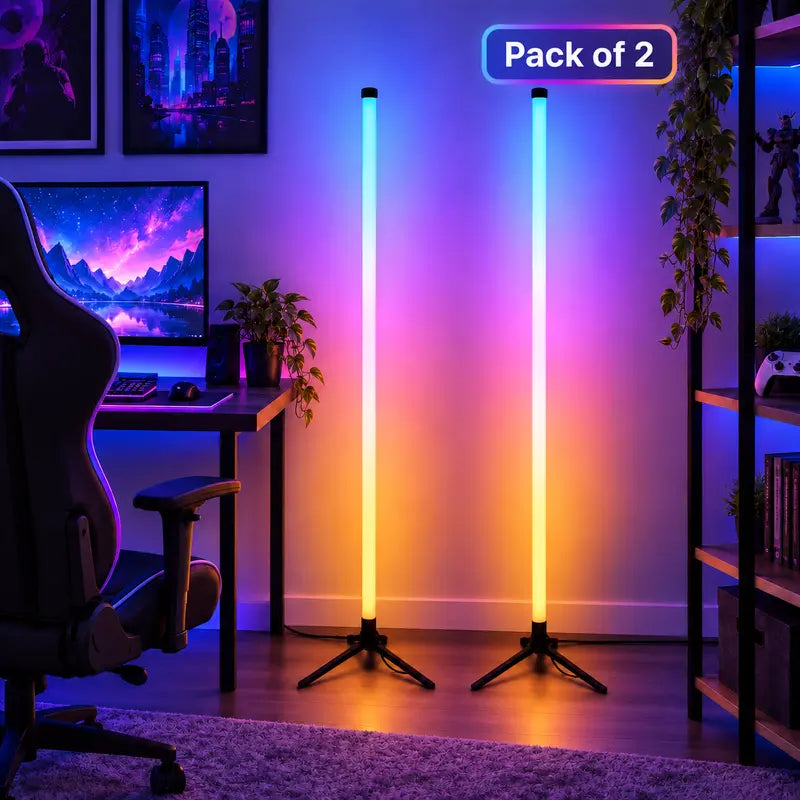 Smart LED Floor Lamp - APP & Remote Control, Music Sync, Dynamic Scene Modes, Timer, Adjustable Brightness, Usb-Powered Ambient Light, Aesthetic Home Decor for Bedroom, Man Cave Gadgets, Bedroom Items (Ages 12+, Pack of 1/2)