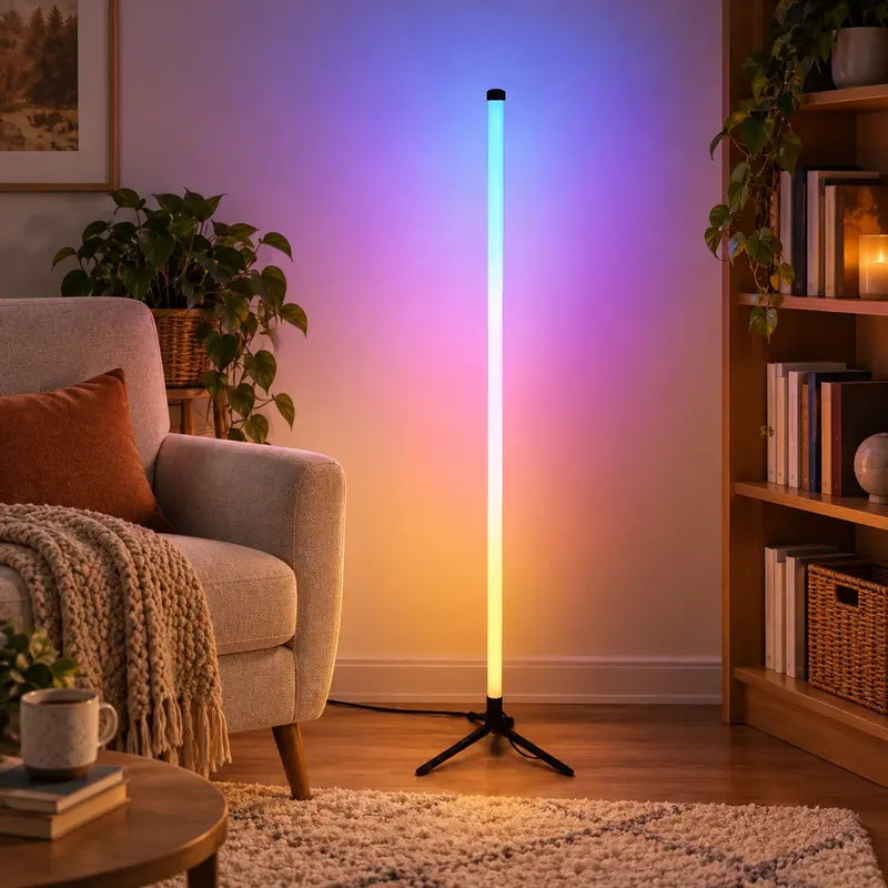 Smart LED Floor Lamp - APP & Remote Control, Music Sync, Dynamic Scene Modes, Timer, Adjustable Brightness, Usb-Powered Ambient Light, Aesthetic Home Decor for Bedroom, Man Cave Gadgets, Bedroom Items (Ages 12+, Pack of 1/2)