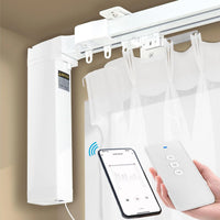 Smart Electric Curtains Track, Ceiling Curtains Track Adjustable Retractable Motorized Curtain Rod from 94 to 177 Inches, Automatic Curtain Opener, Work with Alexa/Google Home/Tuya Voice Control
