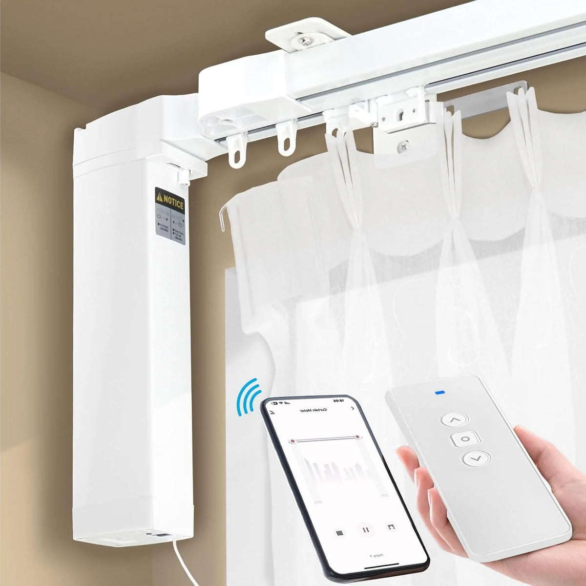 Smart Electric Curtains Track, Ceiling Curtains Track Adjustable Retractable Motorized Curtain Rod from 94 to 177 Inches, Automatic Curtain Opener, Work with Alexa/Google Home/Tuya Voice Control