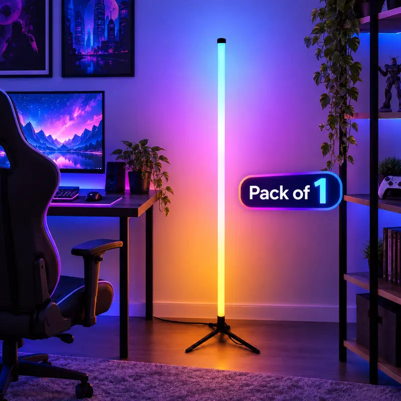Smart LED Floor Lamp - APP & Remote Control, Music Sync, Dynamic Scene Modes, Timer, Adjustable Brightness, Usb-Powered Ambient Light, Aesthetic Home Decor for Bedroom, Man Cave Gadgets, Bedroom Items (Ages 12+, Pack of 1/2)