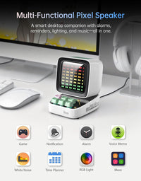 Ditoo Retro Pixel Art 15W Bluetooth Speaker,Cute Speaker with Alarm,White Noise & Mini Games,Iconic Desk Setup Speaker with 16X16 LED App Controlled Front Screen,Gifts for Anyone (White)
