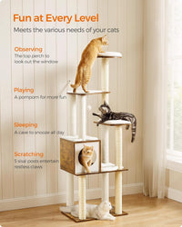 Cat Tree, 64.6-Inch Multi-Level Tower with 5 Scratching Posts